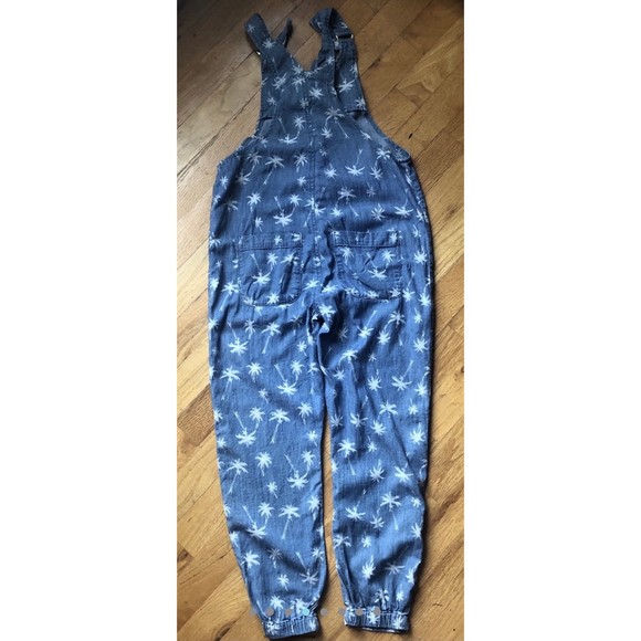 Denim Look Size 7/8 Palm Tree Overalls Jumpsuit - Picture 4 of 8